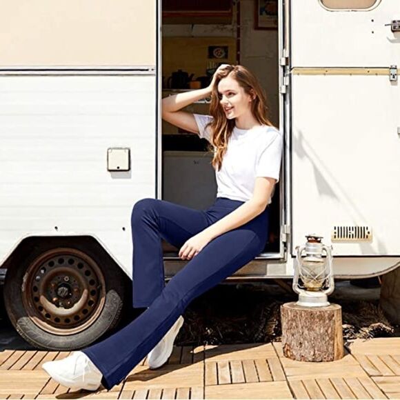 NWT IUGA Navy Bootcut Yoga Leggings With front and back Pockets Womens 30 W 30 L - Picture 3 of 12